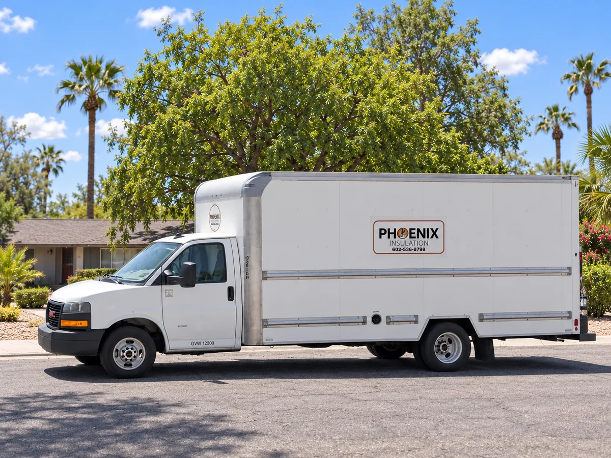 Phoenix Family Insulation branded service truck